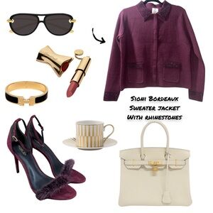 Sioni Bordeaux Sweater Jacker With Rhinestones